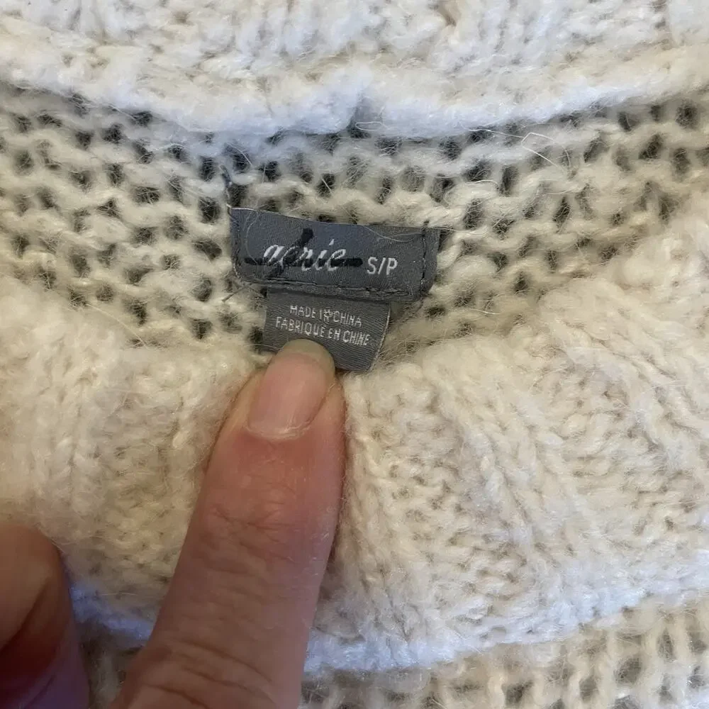 Aerie Sweater Size S Boxy Style Open Weave Crew Neck Ivory Wool/Alpaca‎ Blend